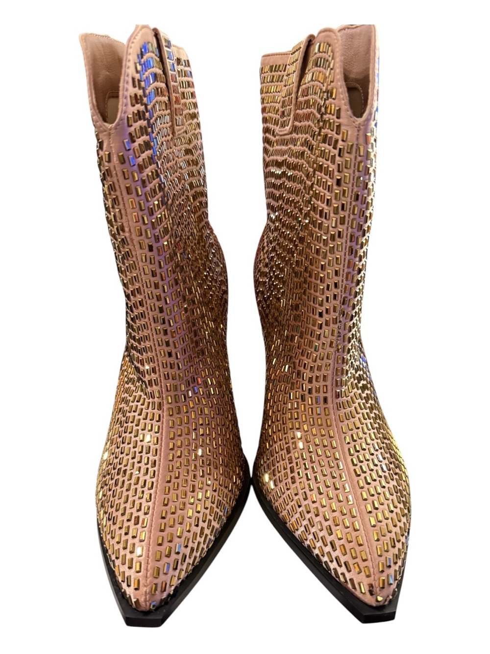 Azalea Wang Gold Rhinestone Western Ankle Boots Women’s Size 10 NWOB
